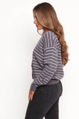 Zammy Lurex Strip Button Front Cardigan - Grey