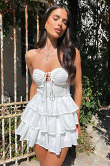 Janine Strapless Tiered Mini Dress - White