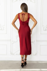 Dreamscape Diaries Satin Midi Dress Red