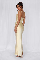 The Penelope Cowl Satin Maxi Dress Yellow