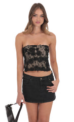 Textured Lace Strapless Top in Black