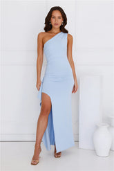 Stay Classy One Shoulder Maxi Dress Blue