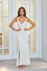 ��clat Affair Halter Maxi Dress Beige