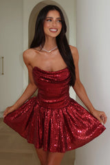 Ezrie Strapless Sequin Mini Dress - Burgundy
