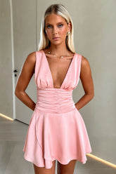 Jane Satin Mini Dress - Baby Pink