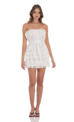 Tiered Polka Dot Strapless Dress in White