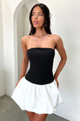 Kloe Bubble Skirt Strapless Mini Dress - White/Black