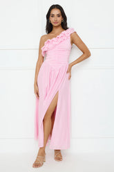 Pastel Dream One Shoulder Maxi Dress Pink