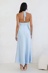 Dream Design Halter Satin Maxi Dress Blue