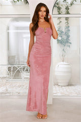 Chic Nightlife Velvet Strapless Maxi Dress Rose