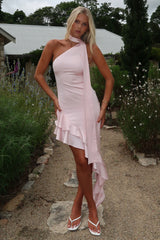 Kara One Shoulder Satin Maxi Dress - Pink