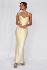 The Penelope Cowl Satin Maxi Dress Yellow