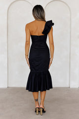 Essence Of Class One Shoulder Midi Dress Black