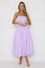 Modern Girl Style Strapless Bubble Midi Dress Lilac