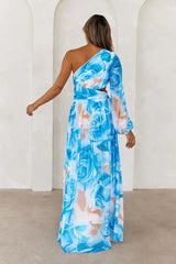 Tide Treasures One Shoulder Maxi Dress Blue