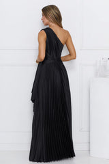 Evening Of Distinction One Shoulder Satin Maxi Dress Black