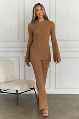 Cosy Holidays Long Sleeve Ribbed Top Brown