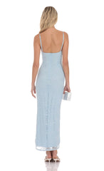Lace Contour Maxi Dress in Light Blue