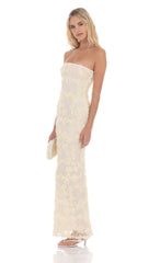 Rosette Strapless Maxi Dress in Cream