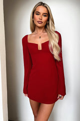 Charisma Long Sleeve Mini Dress - Red
