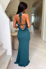Amedeo Plunge Halter Neck Maxi Dress - Emerald
