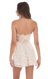 Floral Strapless Fit and Flare Dress in Ivory