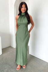 Daphne High Neck Maxi Dress - Olive