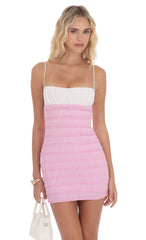Two-Toned Crinkle Bodycon Dress in Pink and White
