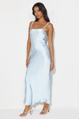 Mermaid Dreams Satin Maxi Dress Light Blue