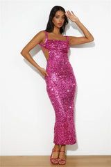 Bright Glimmer Sequin Midi Dress Pink