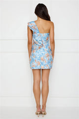 Moonlit Dreams One Shoulder Mini Dress Blue