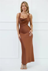 Silken Stars Satin Maxi Dress Brown