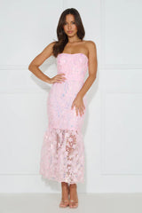 Girly Charms Strapless Midi Dress Pink