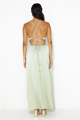 Capture Attention Satin Maxi Dress Sage