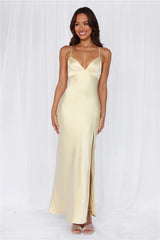 The Sophia Satin Maxi Dress Yellow