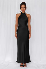 The Cleo Halter Satin Maxi Dress Black