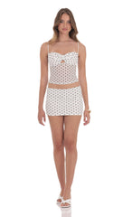 Twist Polka Dot Mesh Two Piece Set in White