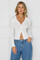 Buttoned Up Ribbed Long Sleeve Top White