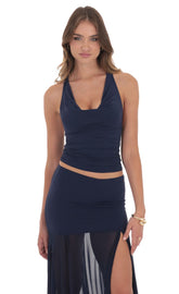 Cowl Neck Halter Top in Navy
