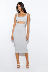 Simple Love Ribbed Midi Dress Grey