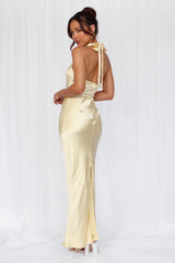 The Cleo Halter Satin Maxi Dress Yellow