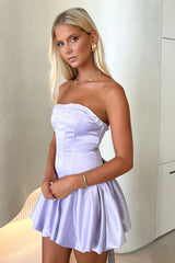 Beauty Strapless Satin Dress - Purple