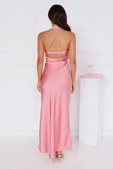 Love At Last Halter Satin Maxi Dress Pink