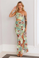 Reward Me One Shoulder Mesh Maxi Dress Green
