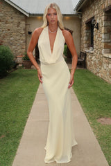 Mirella Plunge Halter Neck Maxi Dress - Yellow