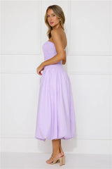 Modern Girl Style Strapless Bubble Midi Dress Lilac