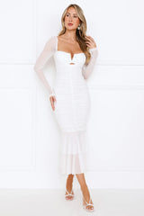 Dreamy Collection Mesh Long Sleeve Maxi Dress White