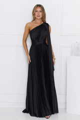 Evening Of Distinction One Shoulder Satin Maxi Dress Black