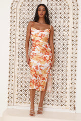 Style Tree Satin Midi Dress Orange