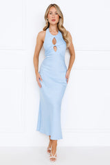 Impeccable Halter Satin Maxi Dress Blue